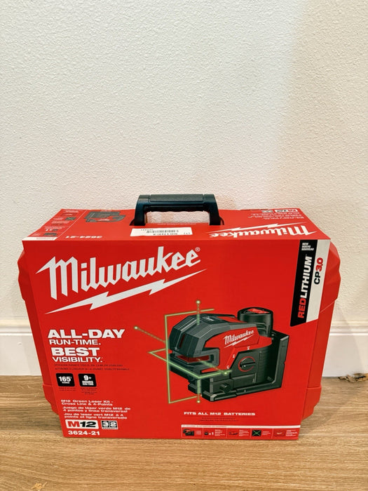 MILWAUKEE 3624-21 M12 GREEN LASER KIT CROSS LINE & 4 POINTS (NEE FACTORY SEALED)