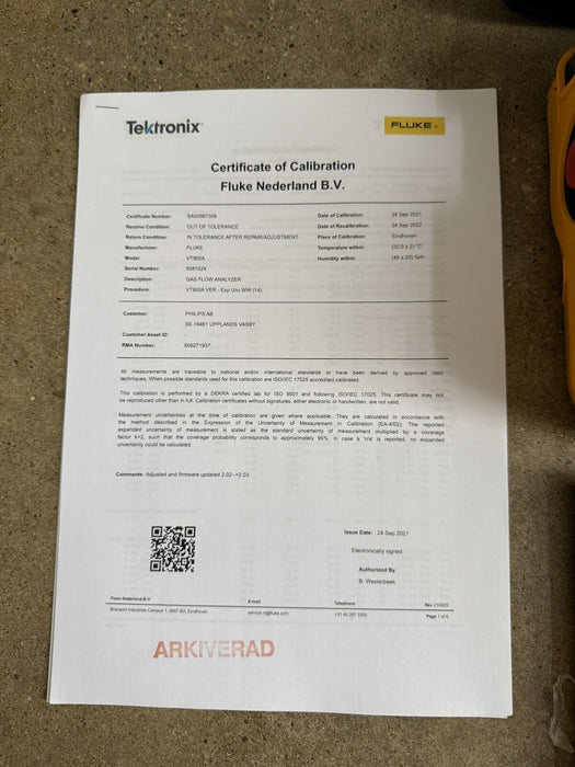 FLUKE VT900A GAS FLOW ANALYZER (CALIBRATED 2022) W/VAPOR & CHARGER-FREE SHIPPING