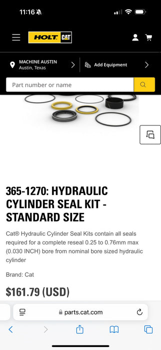 CAT 365-1270: HYDRAULIC CYLINDER SEAL KIT - STANDARD SIZE   (GENUINE OEM)
