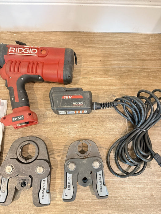 RIDGID RP 340 PRESS TOOL WITH BATTERY & 2 JAWS (TESTED) FREE SHIPPING
