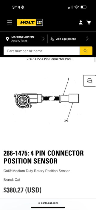 CAT 266-1475: 4 PIN CONNECTOR POSITION SENSOR (GENUINE OEM) NEW