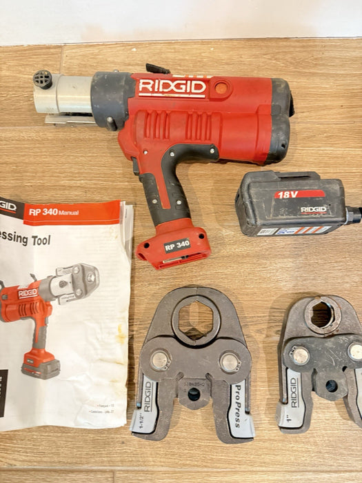 RIDGID RP 340 PRESS TOOL WITH BATTERY & 2 JAWS (TESTED) FREE SHIPPING