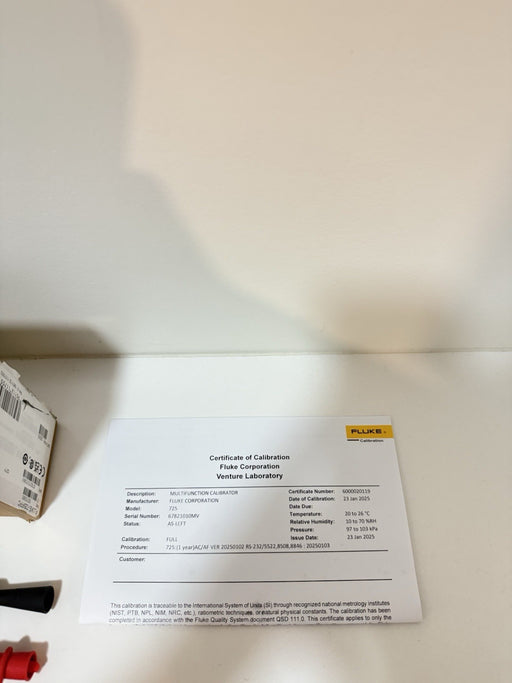 FLUKE 725/FPC PROCESS CALIBRATOR W/ 1 YEAR PREMIUM CARE MFD-2025 CALIBRATED 2025