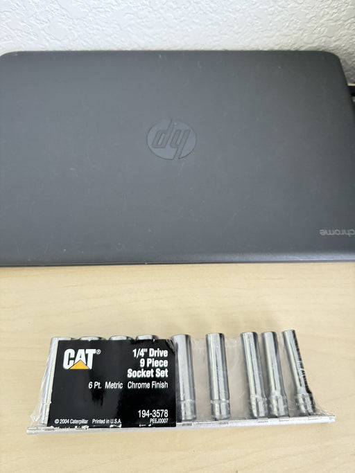 CAT 194-3578 1/4" Drive 9 Piece Socket Set 6 Pt. Metric Chrome Finish / NEW