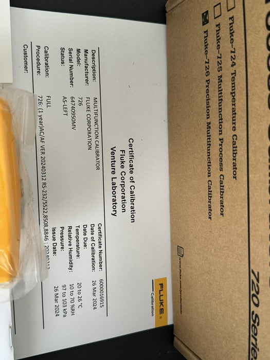 FLUKE 726 PRECISION MULTIFUNCTION CALIBRATOR (MFG-2024) CALIBRATED 2024 - NEW