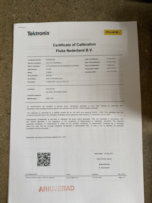 FLUKE VT900A GAS FLOW ANALYZER (CALIBRATED 2022) W/VAPOR & CHARGER-FREE SHIPPING