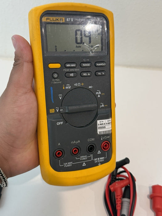 FLUKE 87V TRUE RMS MULTIMETER W/ LEADS - SHIPS FAST (CALIBRATED 2028)