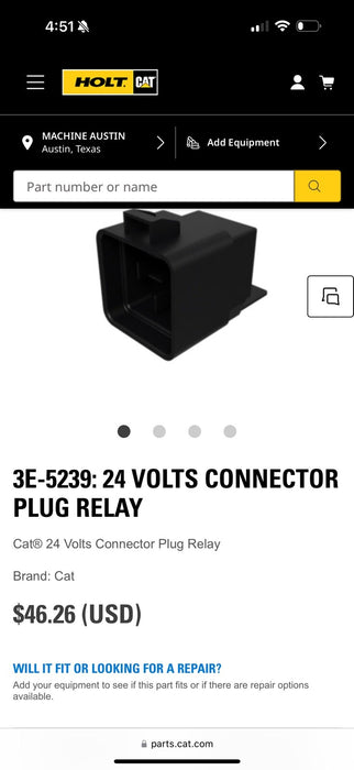 CAT 3E-5239: 24 VOLTS CONNECTOR PLUG RELAY (GENUINE OEM) NEW