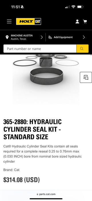 CAT 365-2880: HYDRAULIC CYLINDER SEAL KIT STANDARD SIZE (NEW SEALED)