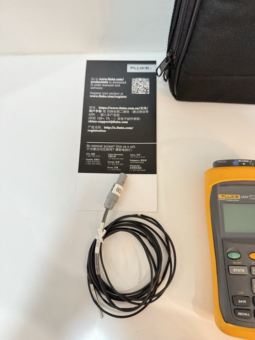 FLUKE 1524 REFERENCE THERMOMETER W/ PROBE & BAG (TESTED) FREE SHIPPING