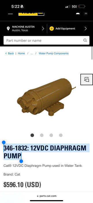 CAT 346-1832 12VDC DIAPHRAGM PUMP (NEW SEALED)