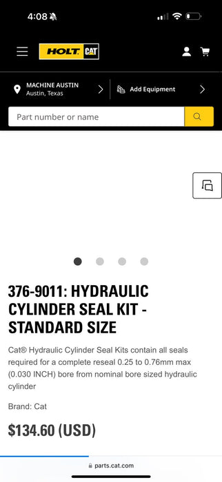 CAT 376-9011: HYDRAULIC CYLINDER SEAL KIT - STANDARD SIZE (GENUINE OEM)