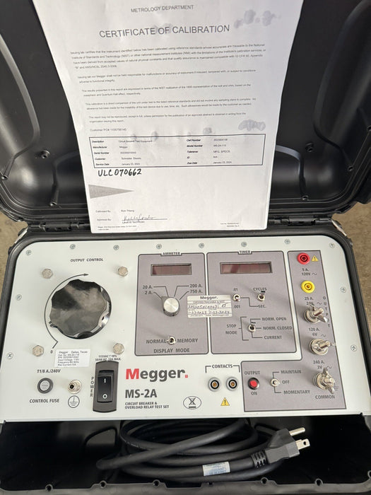 Megger MS-2A-CIRCUIT BREAKER & OVERCURRENT RELAY TEST SET (CALIBRATED 2023-2024)
