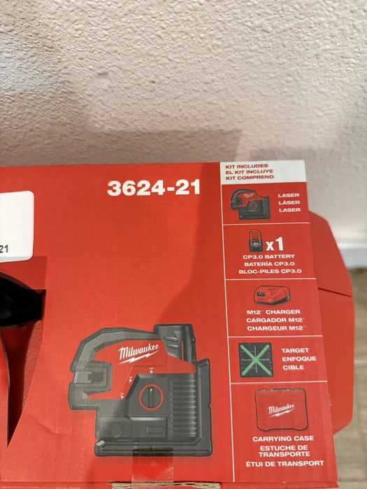 MILWAUKEE 3624-21 M12 GREEN LASER KIT CROSS LINE & 4 POINTS (NEE FACTORY SEALED)