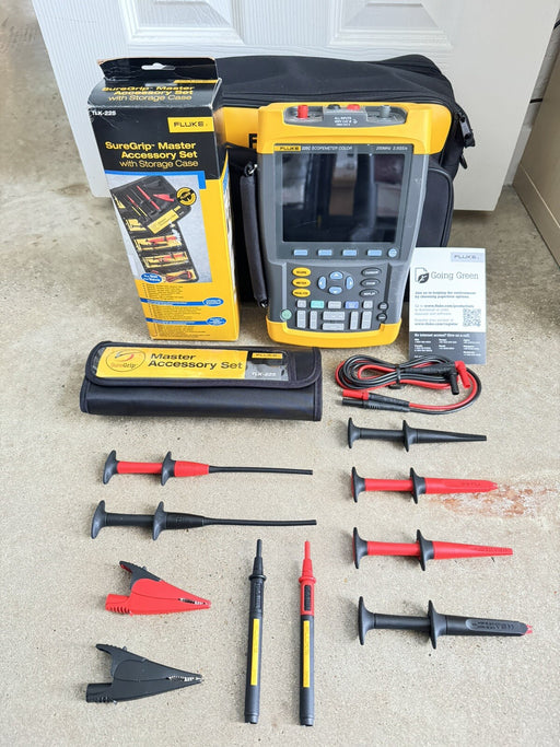 FLUKE 225C SCOPE METER OSCILLOSCOPE W / NEW TLK225 LEAD KIT-FREE SHIPPING