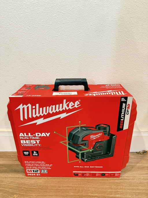 MILWAUKEE 3624-21 M12 GREEN LASER KIT CROSS LINE & 4 POINTS (NEE FACTORY SEALED)
