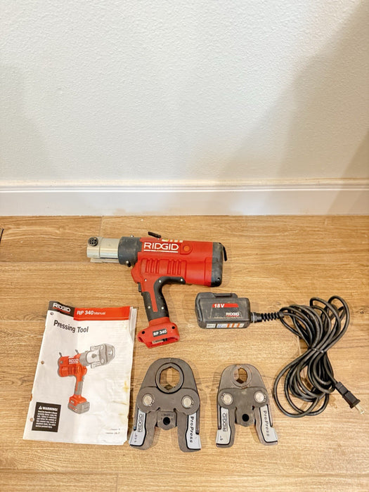 RIDGID RP 340 PRESS TOOL WITH BATTERY & 2 JAWS (TESTED) FREE SHIPPING