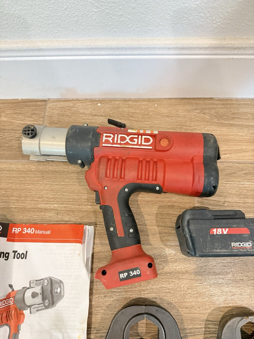 RIDGID RP 340 PRESS TOOL WITH BATTERY & 2 JAWS (TESTED) FREE SHIPPING
