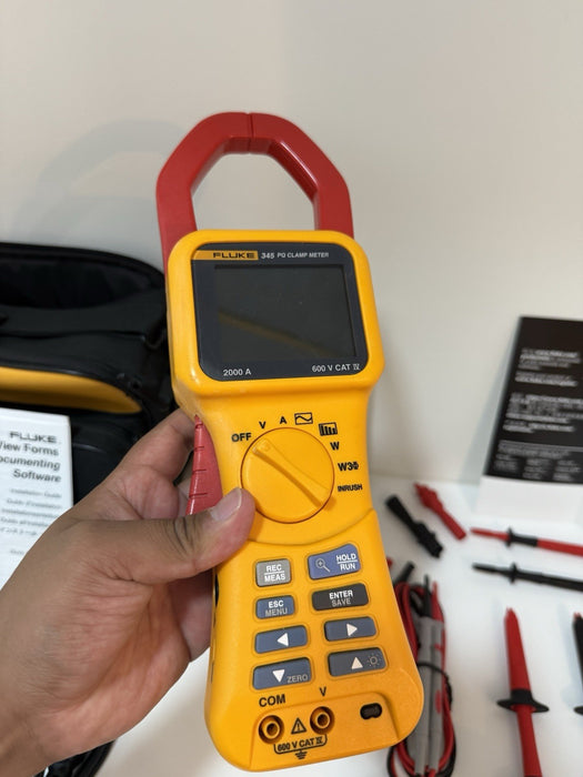 FLUKE 345 POWER QUALITY CLAMP METER W/LEADS & ACCESSORIES (TESTED) SHIPS FREE