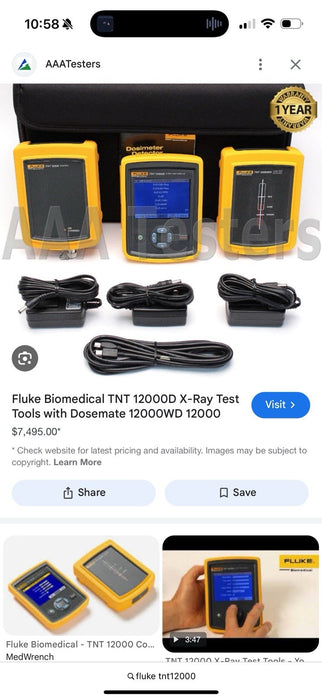 FLUKE BIOMEDICAL TNT 12000D X-RAY W/ DOSEMATE 12000WD KIT (TESTED) FREE SHIPPING