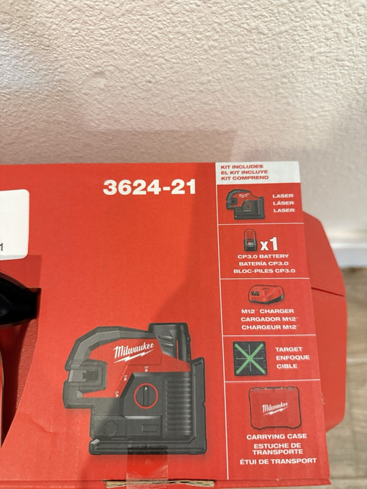 MILWAUKEE 3624-21 M12 GREEN LASER KIT CROSS LINE & 4 POINTS (NEE FACTORY SEALED)