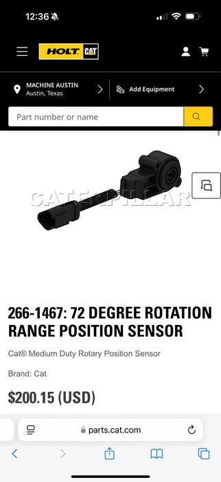 CAT 266-1467 72 DEGREE ROTATION RANGE POSITION SENSOR (GENUINE OEM) NEW
