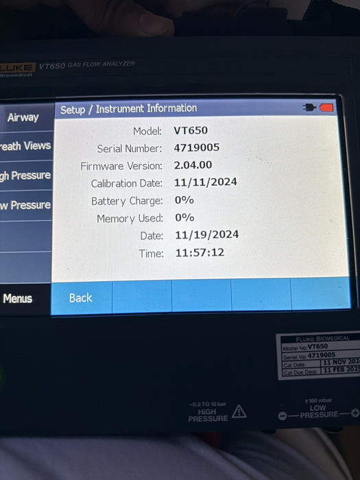 FLUKE VT650 GAS FLOW ANALYZER W/BAG & CHARGER (CALIBRATED 2025) FREE SHIPPING