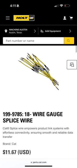 CAT 199-9785: 18- WIRE GAUGE SPLICE WIRE (NEW SEALED) GENUINE OEM