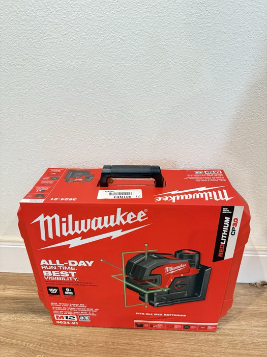 MILWAUKEE 3624-21 M12 GREEN LASER KIT CROSS LINE & 4 POINTS (NEE FACTORY SEALED)