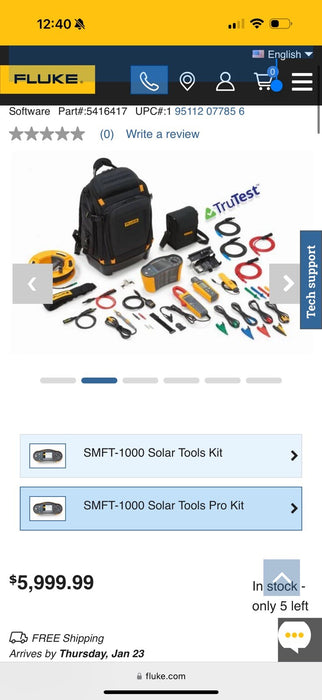 FLUKE SMFT-1000/PRO MULTIFUNCTION PV TESTER & PERFORMANCE ANALYZER (NEW SEALED)