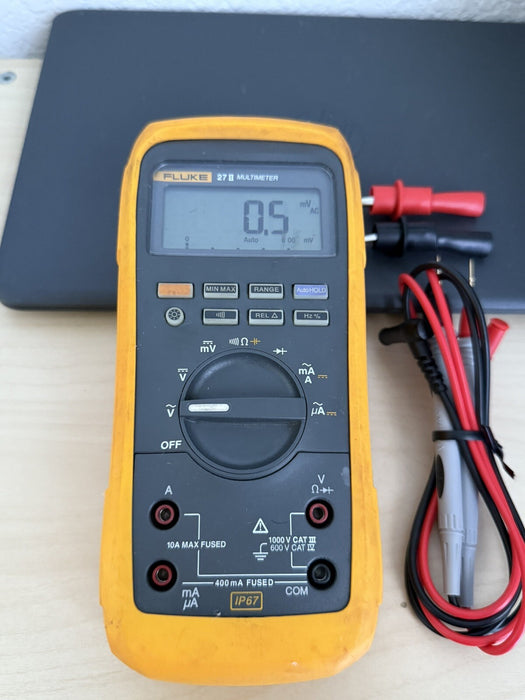 FLUKE 27 II RUGGED IP 67 INDUSTRIAL DIGITAL MULTIMETER W/ LEADS - SHIPS FAST