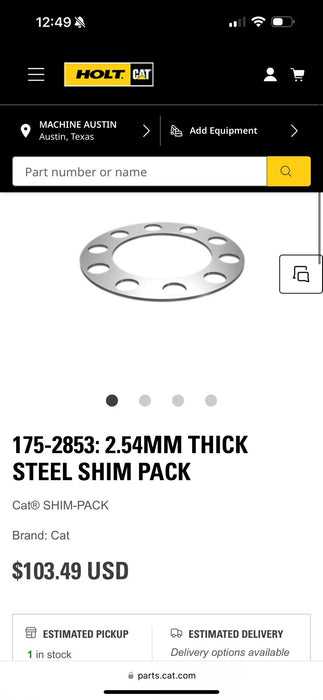 CAT 175-2853 2.54MM THICK STEEL SHIM PACK / NEW SEALED - FREE SHIPPING