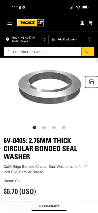 CAT 6V-0405: 2.76MM THICK CIRCULAR BONDED SEAL WASHER (QTY:25) GENUINE OEM