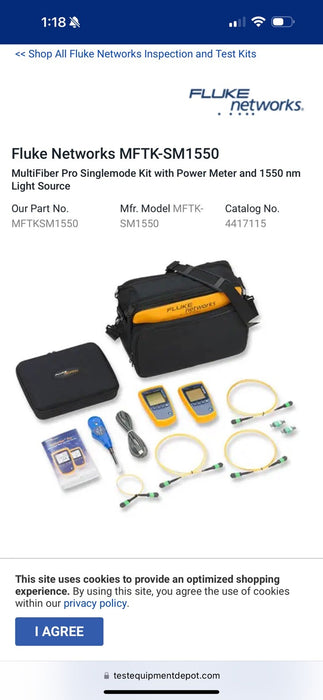 FLUKE NETWORKS MFTK-SM1550 MULTIFIBER PRO 1550 NM SINGLEMODE KIT (FREE SHIPPING)