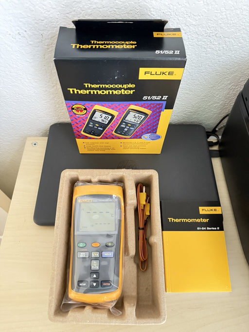FLUKE 52-II 60HZ DUAL DIGITAL THERMOCOUPLE THERMOMETER /NEW SEALED/FREE SHIPPING