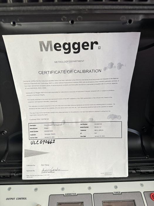 Megger MS-2A-CIRCUIT BREAKER & OVERCURRENT RELAY TEST SET (CALIBRATED 2023-2024)