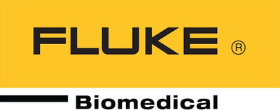 The Fluke Biomedical logo on a white background, featuring the word 'FLUKE' in black inside a yellow rectangle, with 'Biomedical' written below in black.