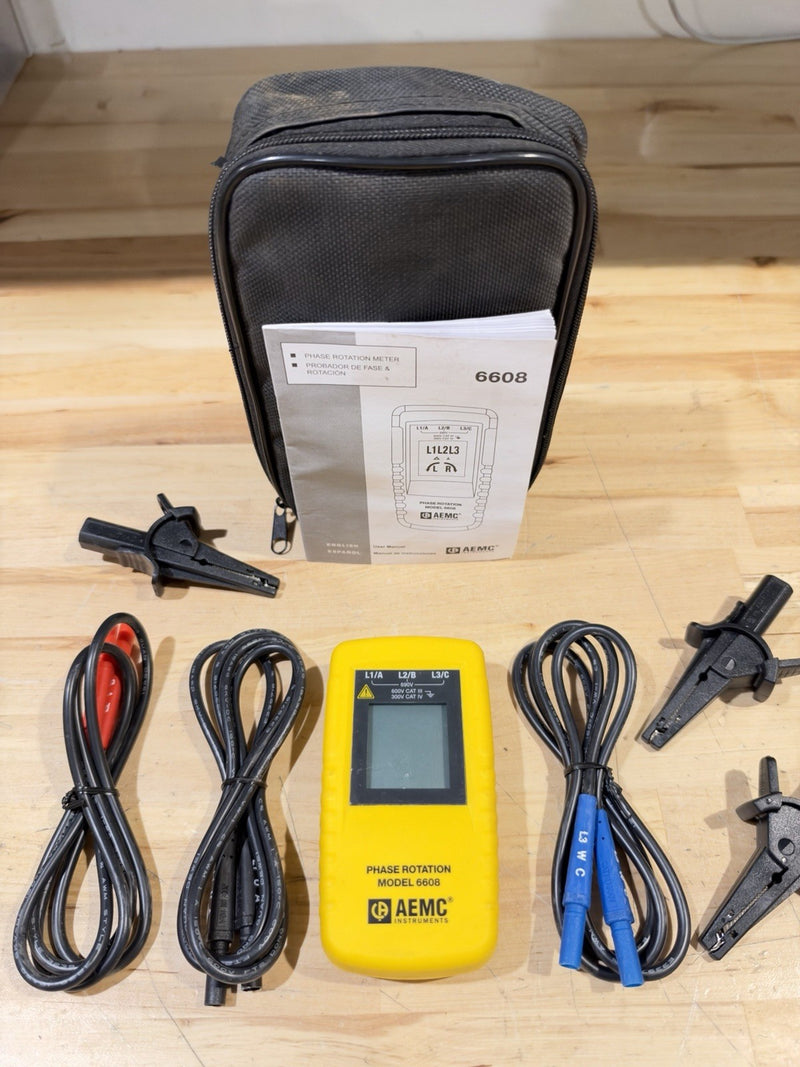 AEMC 6608 Phase Sequence Tester Digital, 40 to 850V AC, 15 Hz to 400 Hz, CAT III