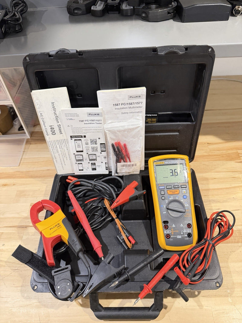 FLUKE 1587 FC INSULATION MULTIMETER W/  i400 LEADS & CASE (TESTED) SHIPS FAST