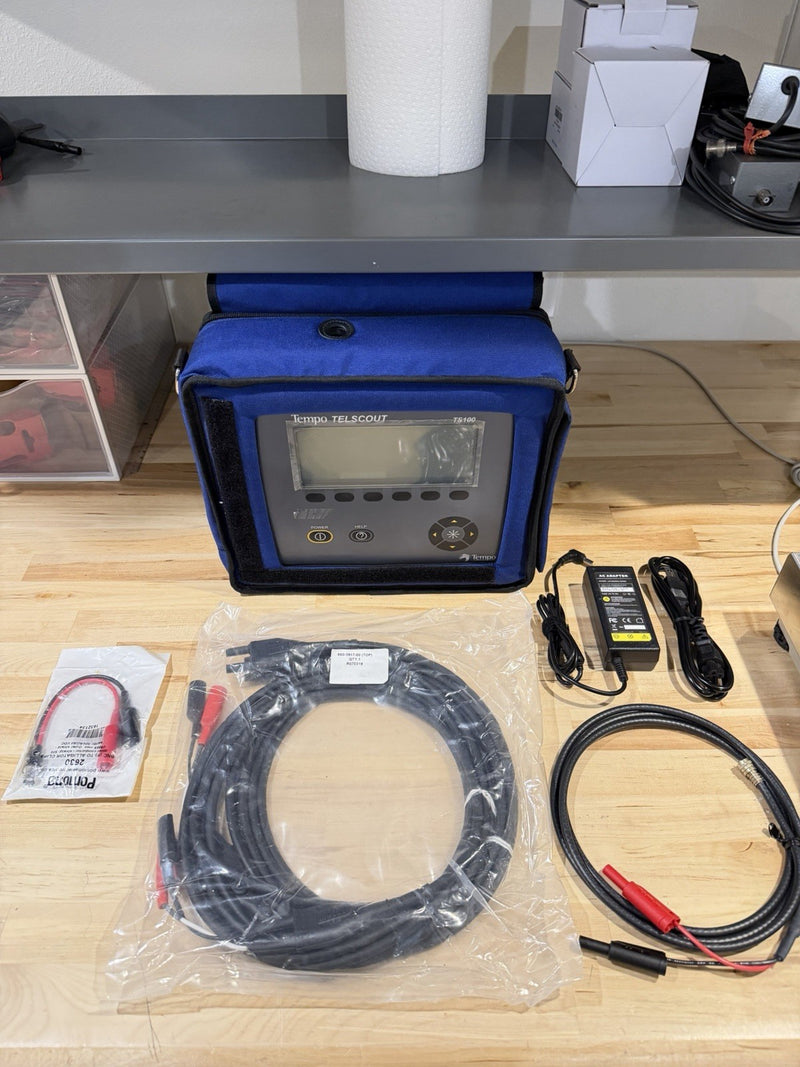 TEMPO TELSCOUT TS100 TDR REFLECTOMETER CABLE TESTER WITH LEADS & ACCESSORIES TESTED