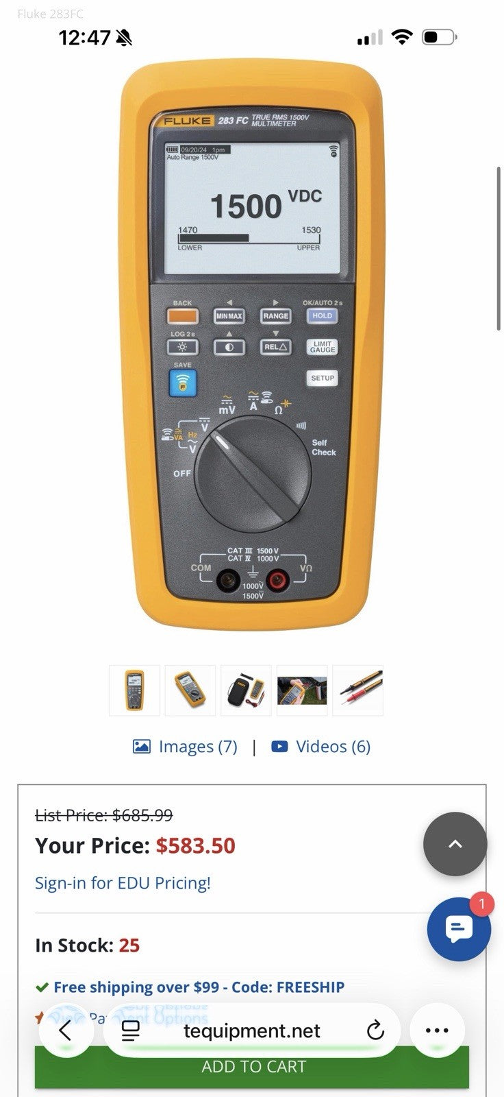 FLUKE 283FC TRUE RMS 1500V MULTIMETER