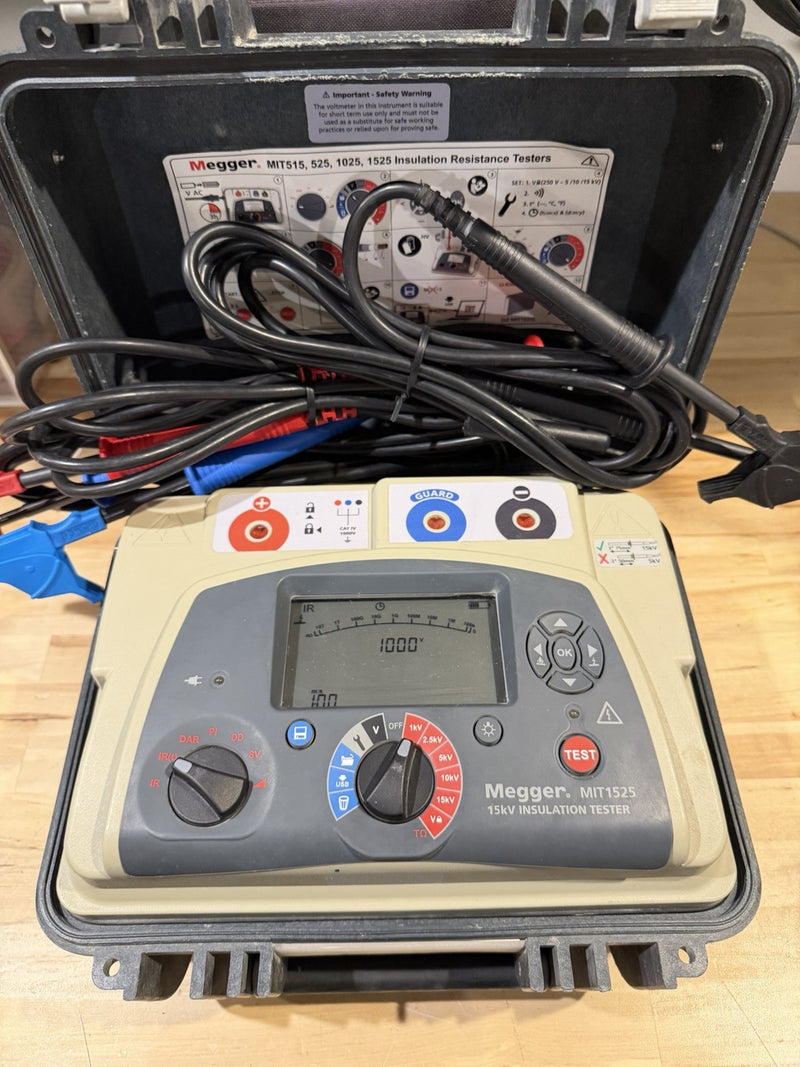 MEGGER MIT1525 15 KV HIGH VOLTAGE INSULATION RESISTANCE TESTER W/ CABLES -TESTED