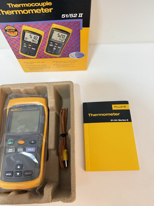 FLUKE 51 II THERMOCOUPLE THERMOMETER WITH PROBE NEW