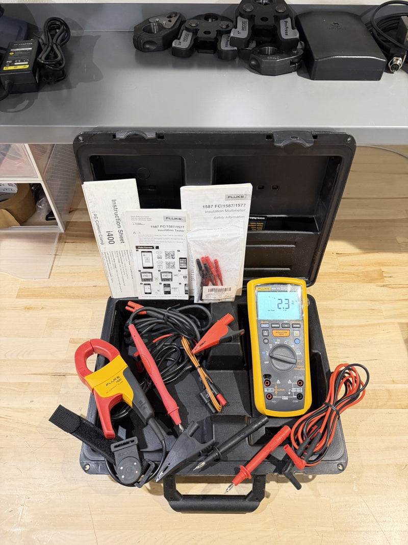 FLUKE 1587 FC INSULATION MULTIMETER W/  i400 LEADS & CASE (TESTED) SHIPS FAST