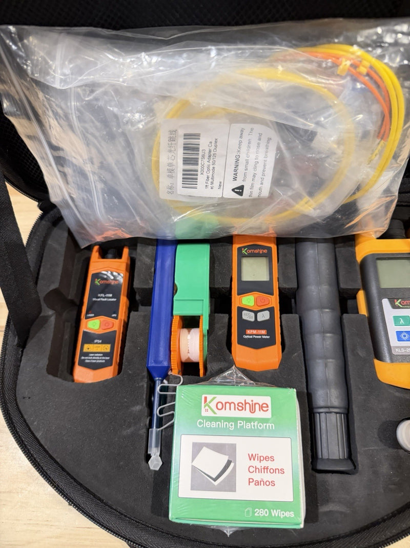 KOMSHINE KLT-15D INCL FIBER POWER METER SM LIGHT SOURCE MICROSCOPE TOOL KIT