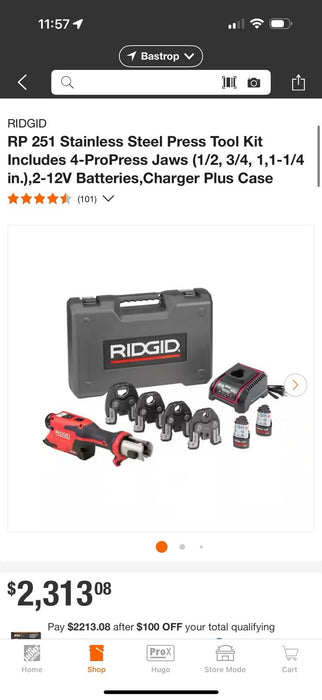 RIDGID RP251 PRESSTOOL KIT W/ 1/2 3/4 1”1-1/4 IN JAWS (NEW FACTORY SEALED) NEW