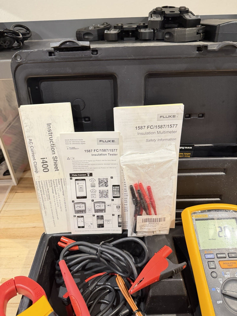FLUKE 1587 FC INSULATION MULTIMETER W/  i400 LEADS & CASE (TESTED) SHIPS FAST