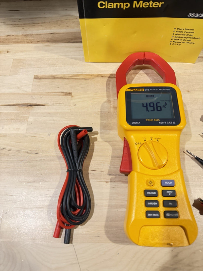 FLUKE 353 AC/DC CLAMP METER WITH LEADS & BAG TESTED