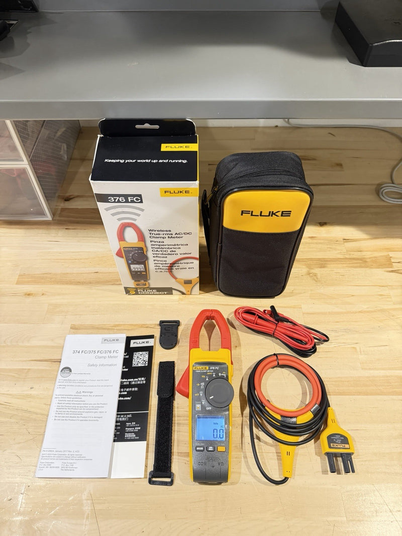 FLUKE 376FC WIRELESS TRUE RMS AC/DC CLAMP METER W/LEADS - SHIPS FAST NEW