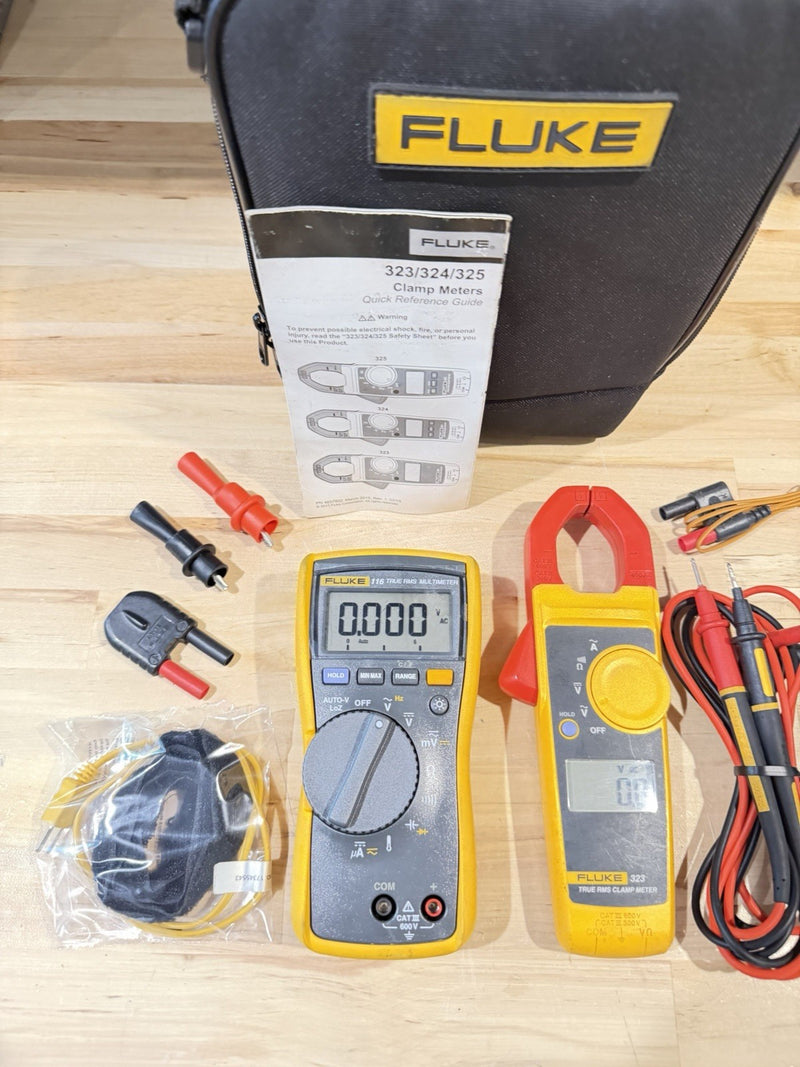 FLUKE 116/323 HVAC MULTIMETER COMBO KIT WITH ACCESSORIES TESTED